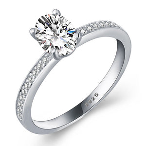 925 Sterling Silver Oval Accent Solitaire Engagement Ring