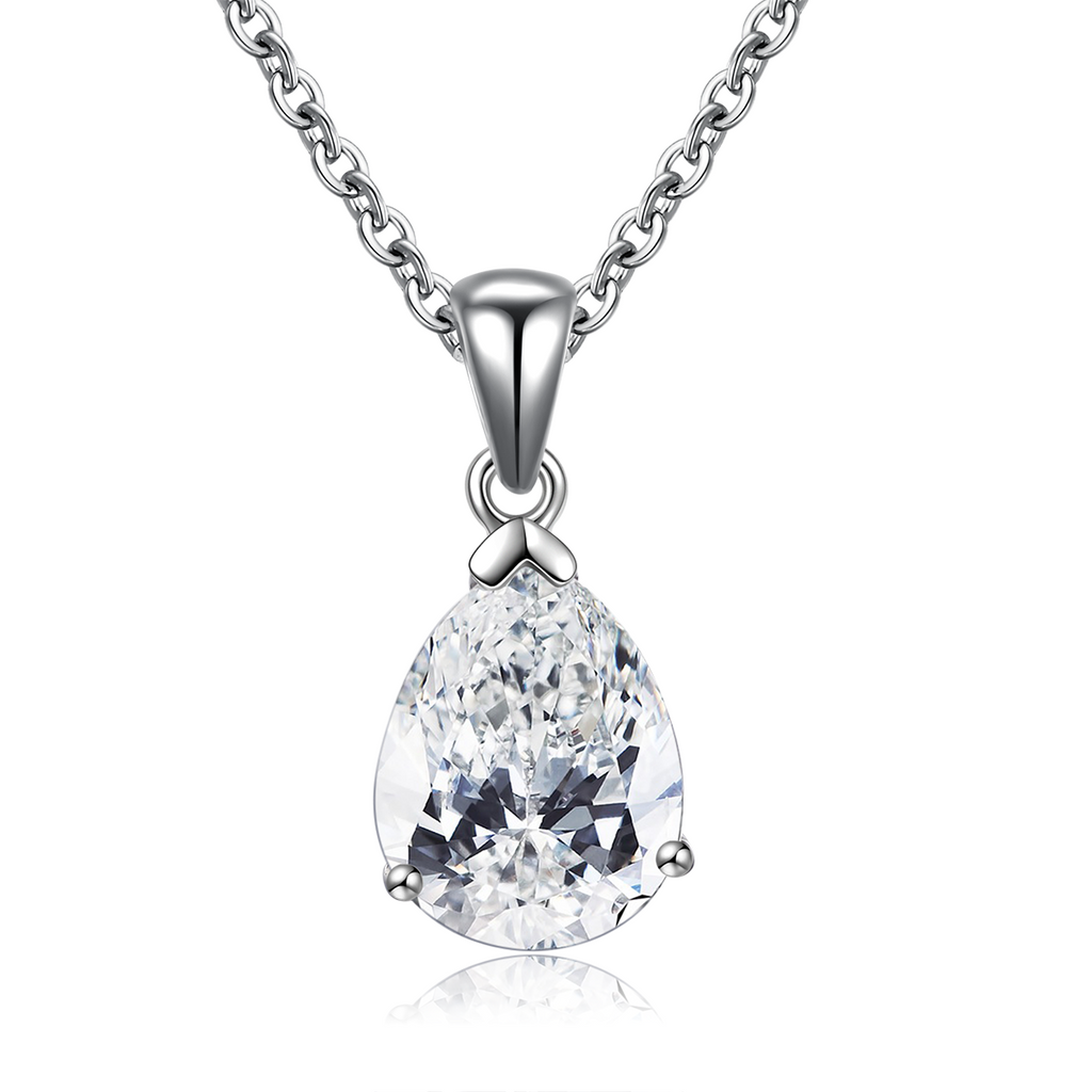 925 Sterling Silver Pear Shape Pendant Necklace – Teardrop CZ Diamond Solitaire – Elegant Gift for Women