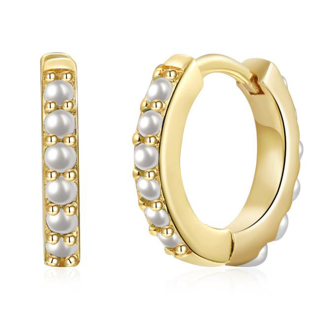 Sterling Silver Rhodium/Gold Plated Pearl Beaded Hoop Earrings