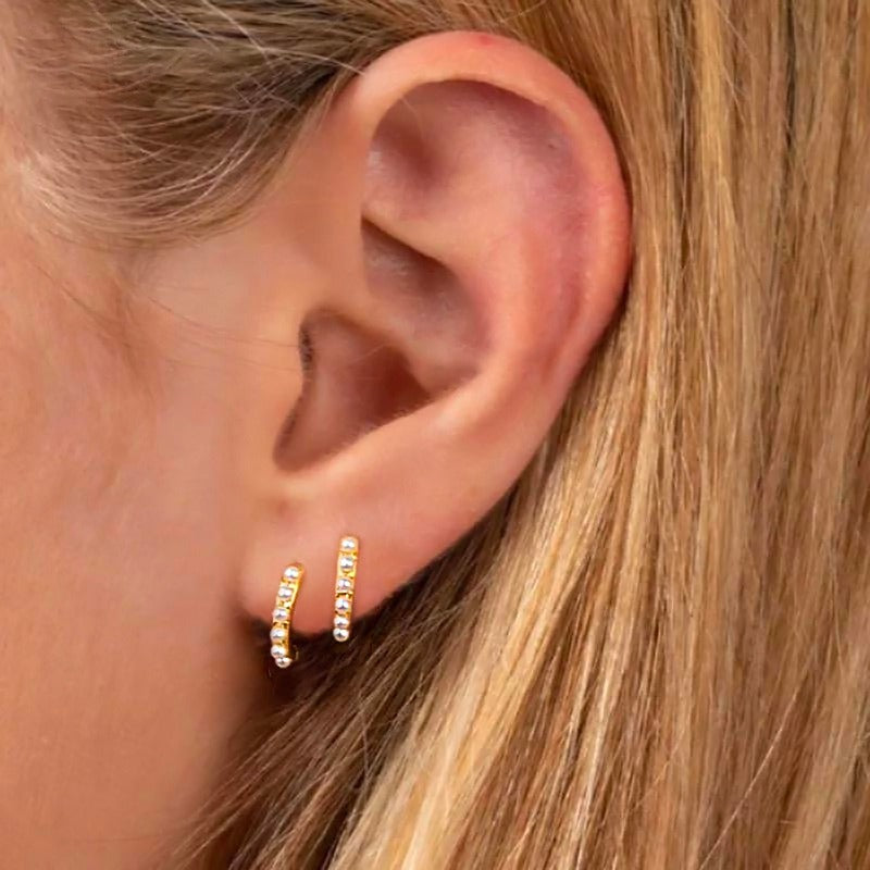 925 Sterling Silver Hoop Mini Pearls Gold Stud Earrings Womens Girls Gifts
