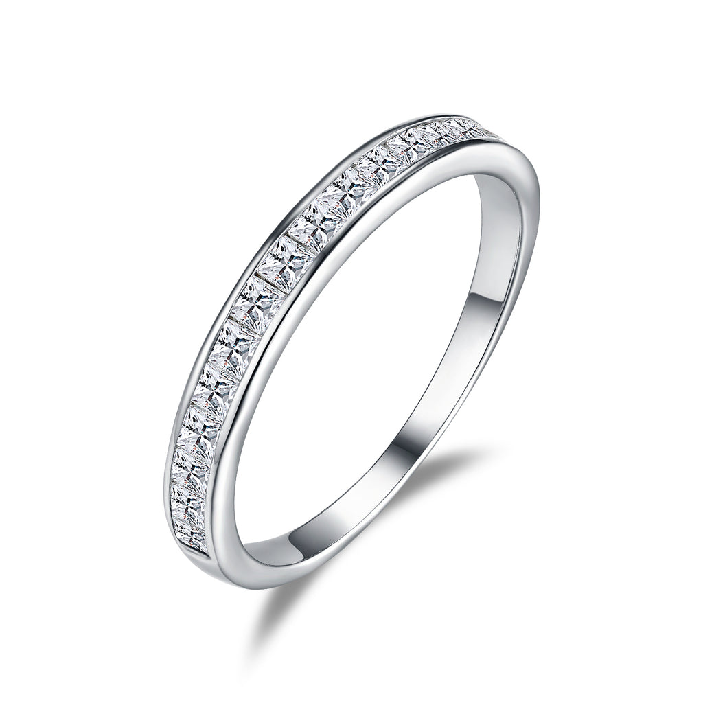 925 Sterling Silver Simulated Diamond Set Half Eternity Band Ring size J-U