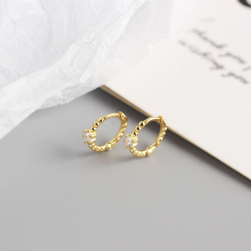 Sterling Silver Rhodium/Gold Plated Beaded Hoop Earrings