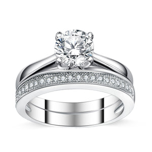 925 Sterling Silver Round Cut Solitaire Engagement Eternity Ring Set