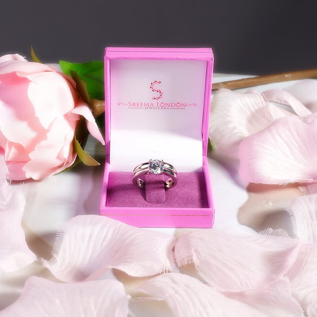 Sterling Silver Engagement Ring and Wedding Ring Set