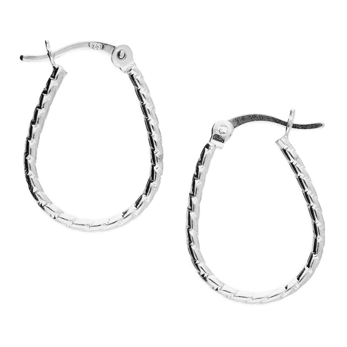 925 Sterling Silver 20mm Plain Oval French Lock Hoop Sleeper Earrings