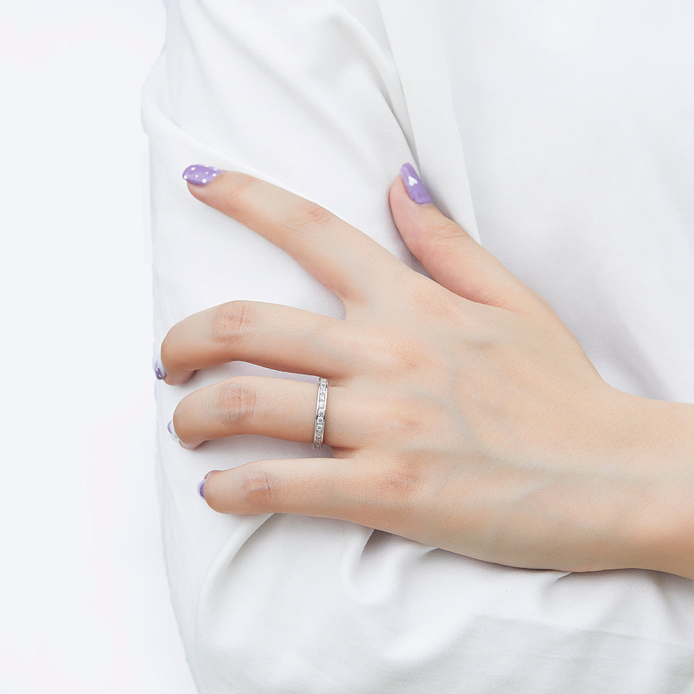 925 Sterling Silver Simulated Diamond Set Half Eternity Band Ring size J-U