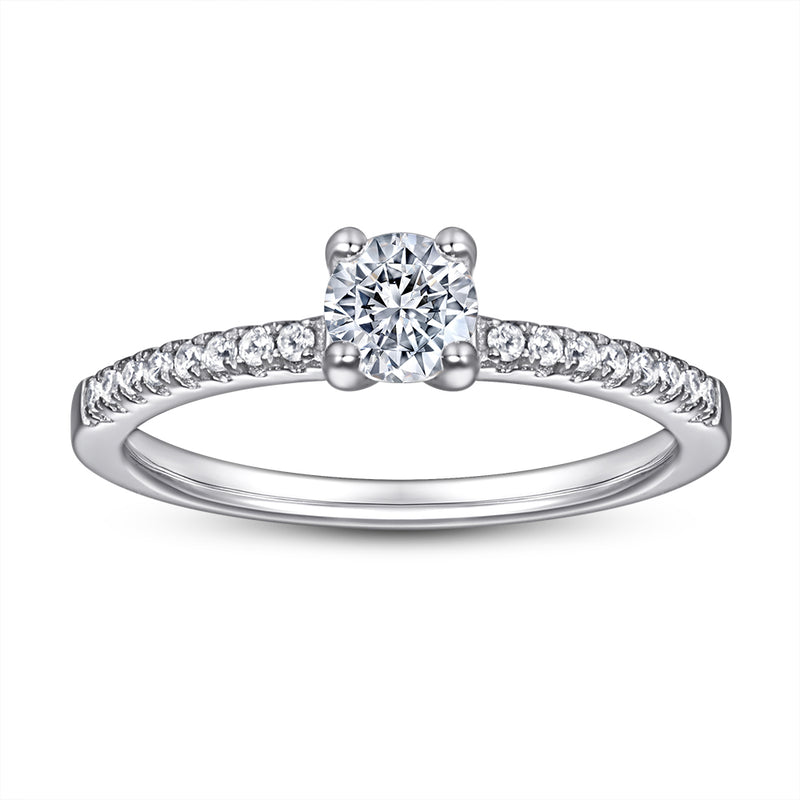 925 Sterling Silver Round Engagement Ring With Accent