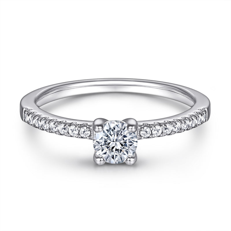 925 Sterling Silver Round Engagement Ring With Accent