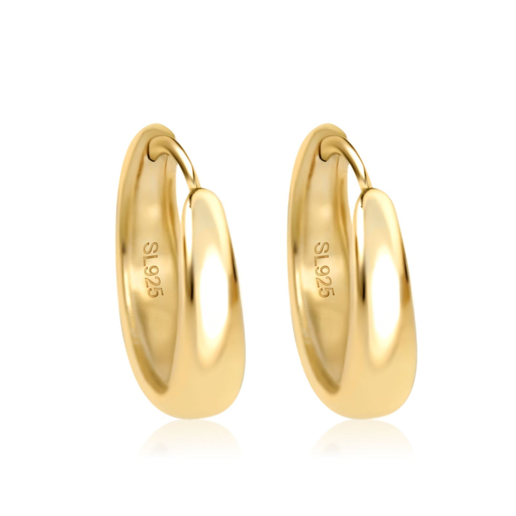 Gold Plated Sterling Silver Hoop Earrings Chunky Huggie Hoop Earrings