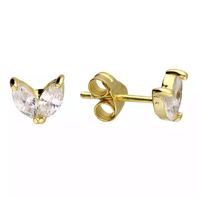 Small 925 Sterling Silver Duo Petal Stud Earrings