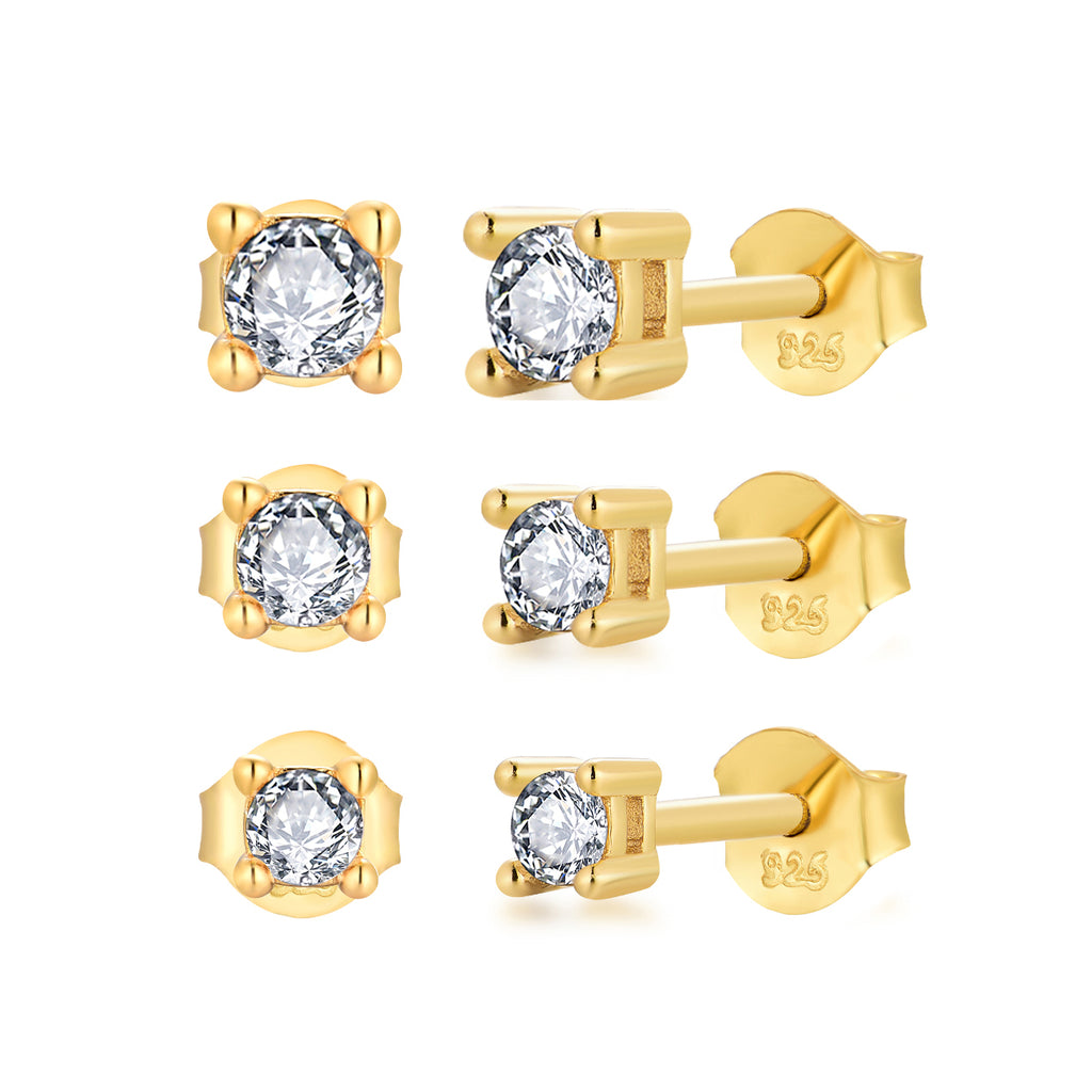 100% Solid 925 Sterling Silver Cubic Zirconia Stud Earrings Women Teen Girls Men