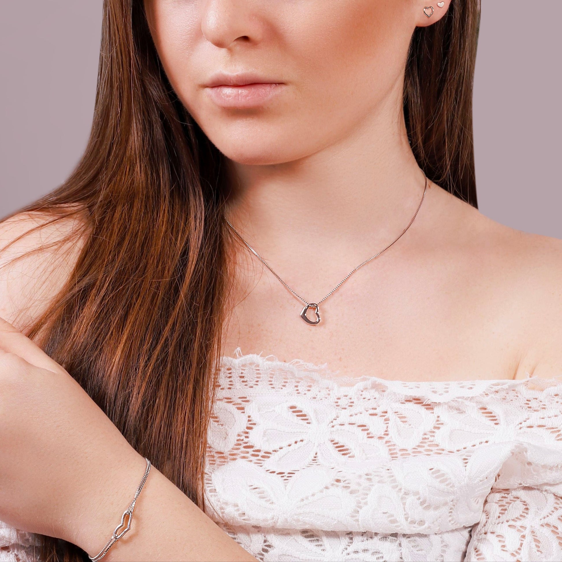 925 Sterling Silver Open Heart Solid Pendant Necklace Chain