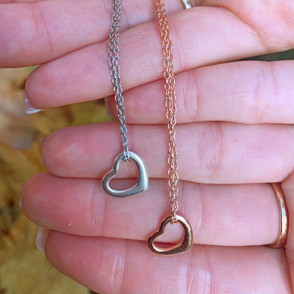 925 Sterling Silver Open Heart Solid Pendant Necklace Chain