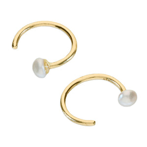 Sterling Silver Pearl Open Pull Through Hoop Earrings