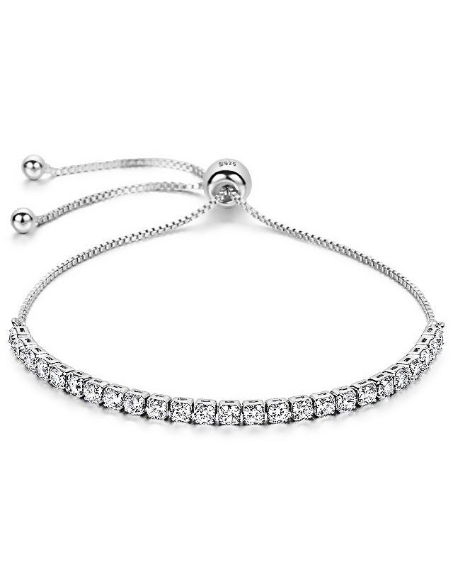 925 Sterling Silver Tennis Bracelet With 2 Mm Simulated Diamonds