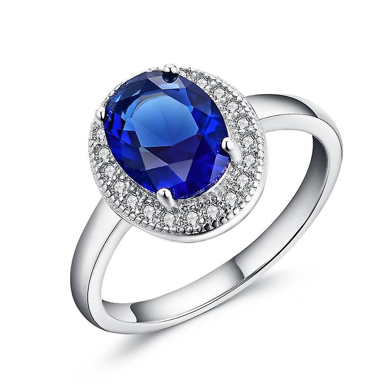 Sreema London 925 Sterling Silver Classic Blue Halo Engagement Ring