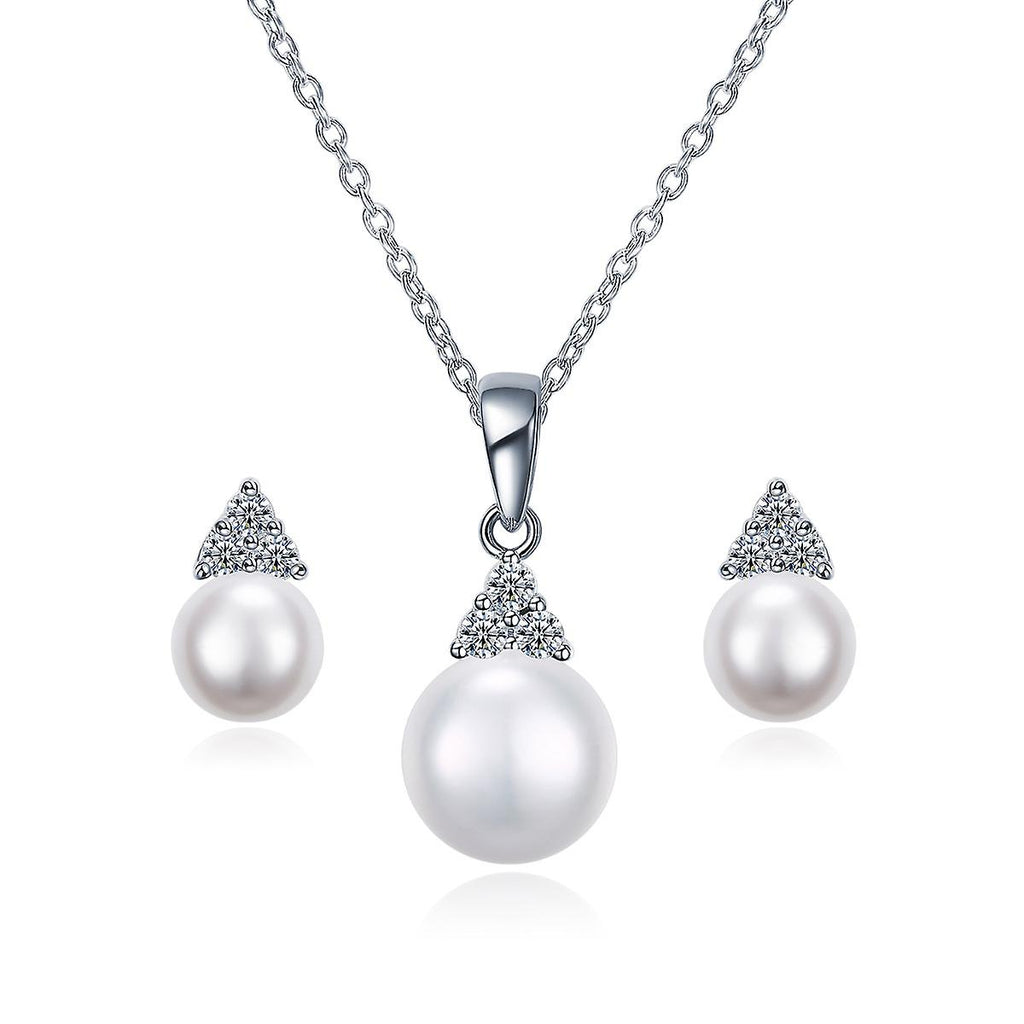 925 Sterling Silver Triangle Pearl Set