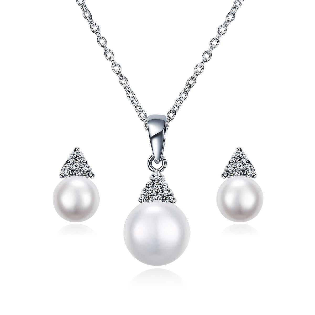 925 Sterling Silver Triangle Pearl Set