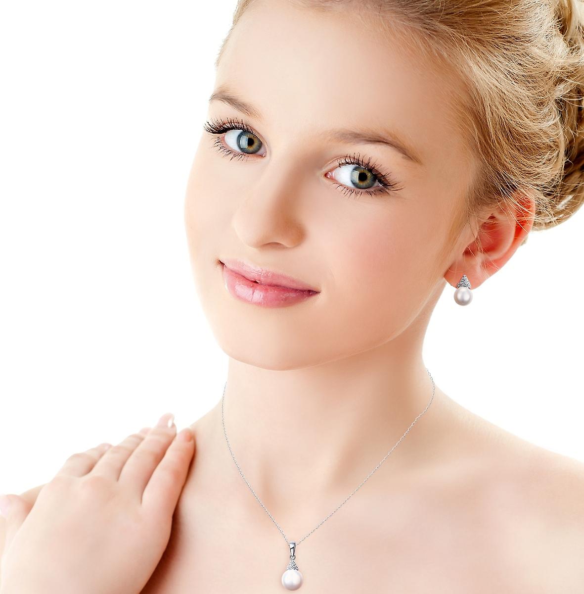 925 Sterling Silver Triangle Pearl Set