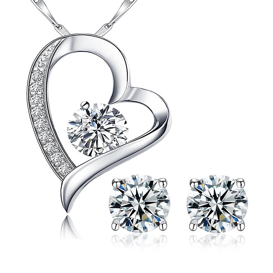 925 Sterling Silver Heart Solitaire Pendant Necklace