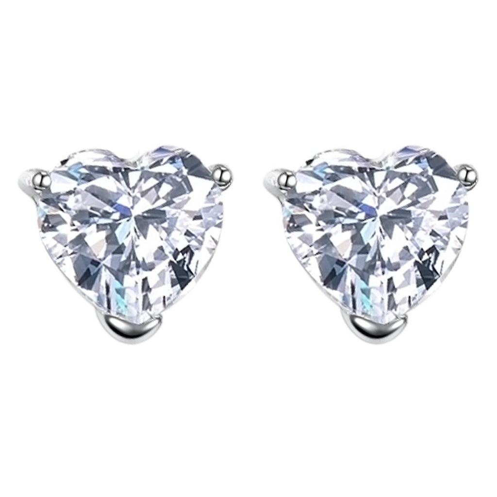 925 Sterling Silver Aaaaa Cubic Zirconia Heart Cut Stud Earrings