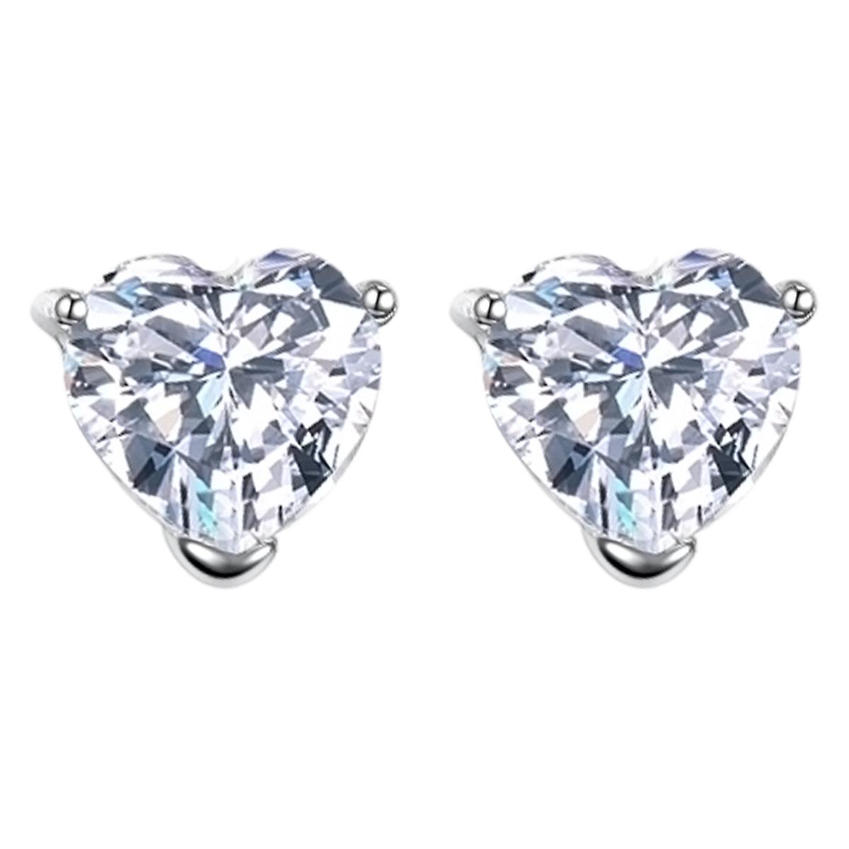925 Sterling Silver Aaaaa Cubic Zirconia Heart Cut Stud Earrings