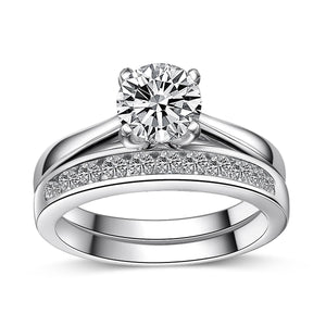 925 Sterling Silver Round Cut Solitaire Engagement Eternity Ring Set