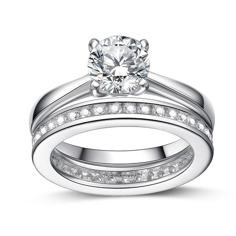 925 Sterling Silver Brilliant Round Cut Engagement And Band Ring Set