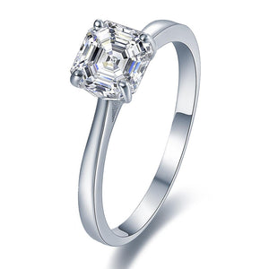 925 Sterling Silver Brilliant Asscher Cut Solitaire Engagement Ring