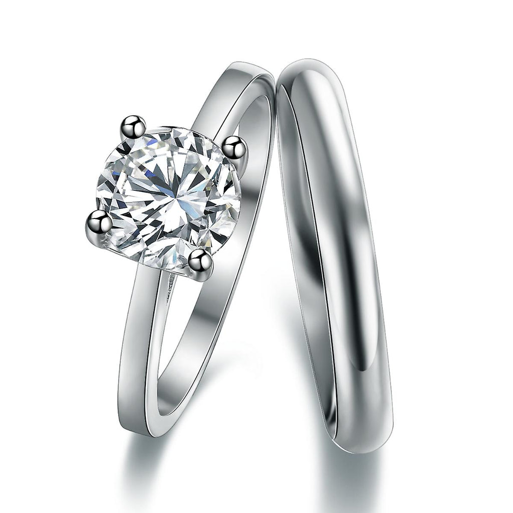 Sterling Silver Engagement Ring and Wedding Ring Set