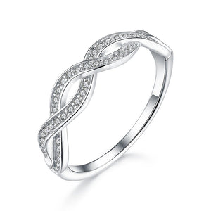 925 Sterling Silver Infinity Design Pave Accent Wedding Band Ring