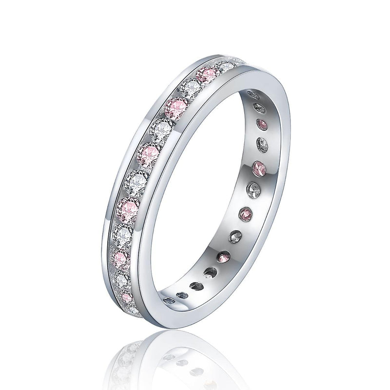 925 Sterling Silver Pink And White Round Cut Full Eternity Ring