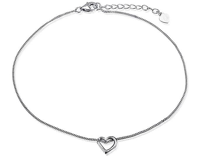 925 Sterling Silver Open Heart Charm Ankle Chain