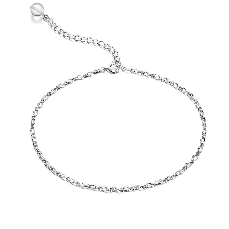 925 Sterling Silver Loop Chain Bead Charm Ankle Chain