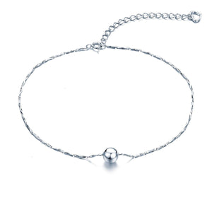 925 Sterling Silver Ball And Heart Charms V Chain Anklet