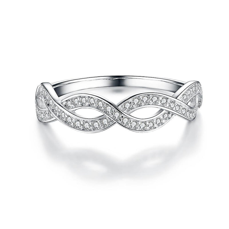 925 Sterling Silver Infinity Design Pave Accent Wedding Band Ring