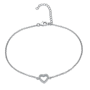 925 Sterling Silver Elegant Heart Pave Ankle Chain