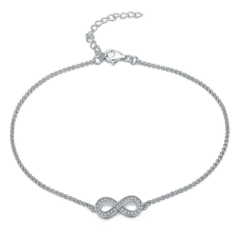 925 Sterling Silver Pave Infinity Anklet With Toe Ring Set