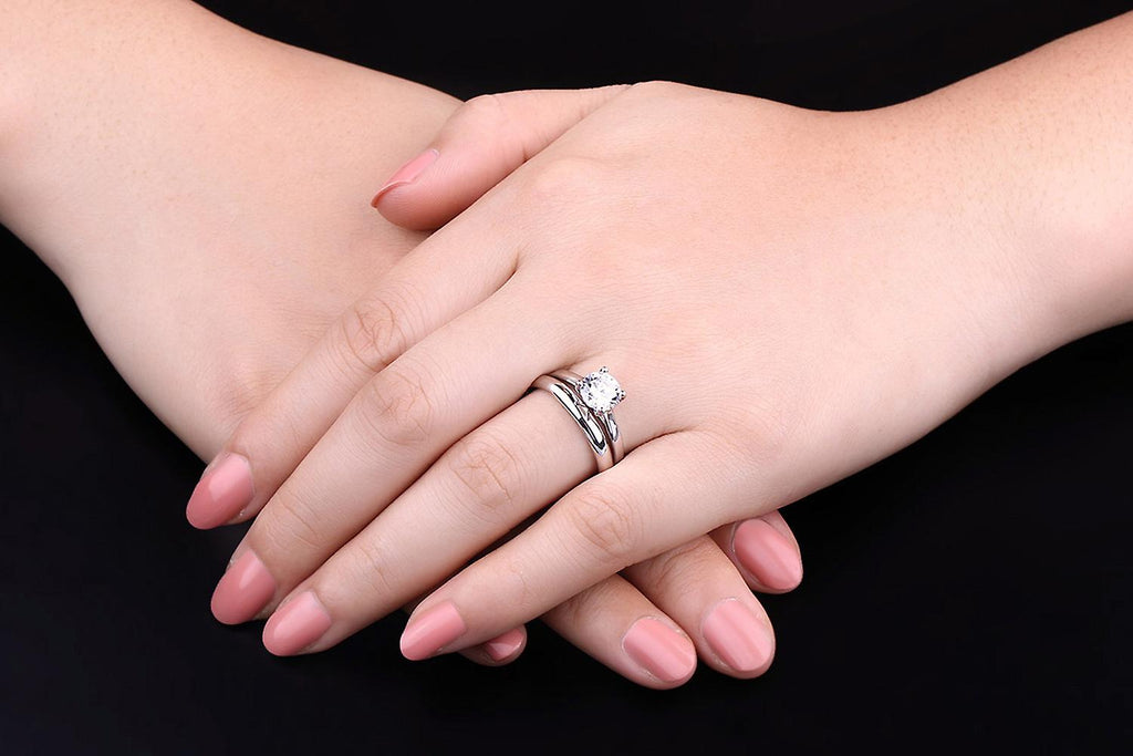 Sterling Silver Engagement Ring and Wedding Ring Set