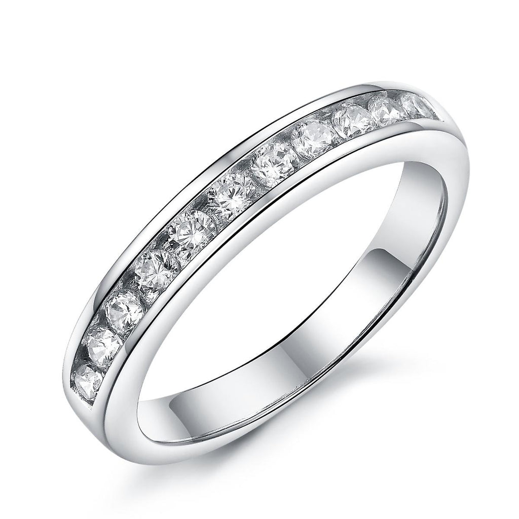 925 Sterling Silver Brilliant Queen Half Eternity Band Ring
