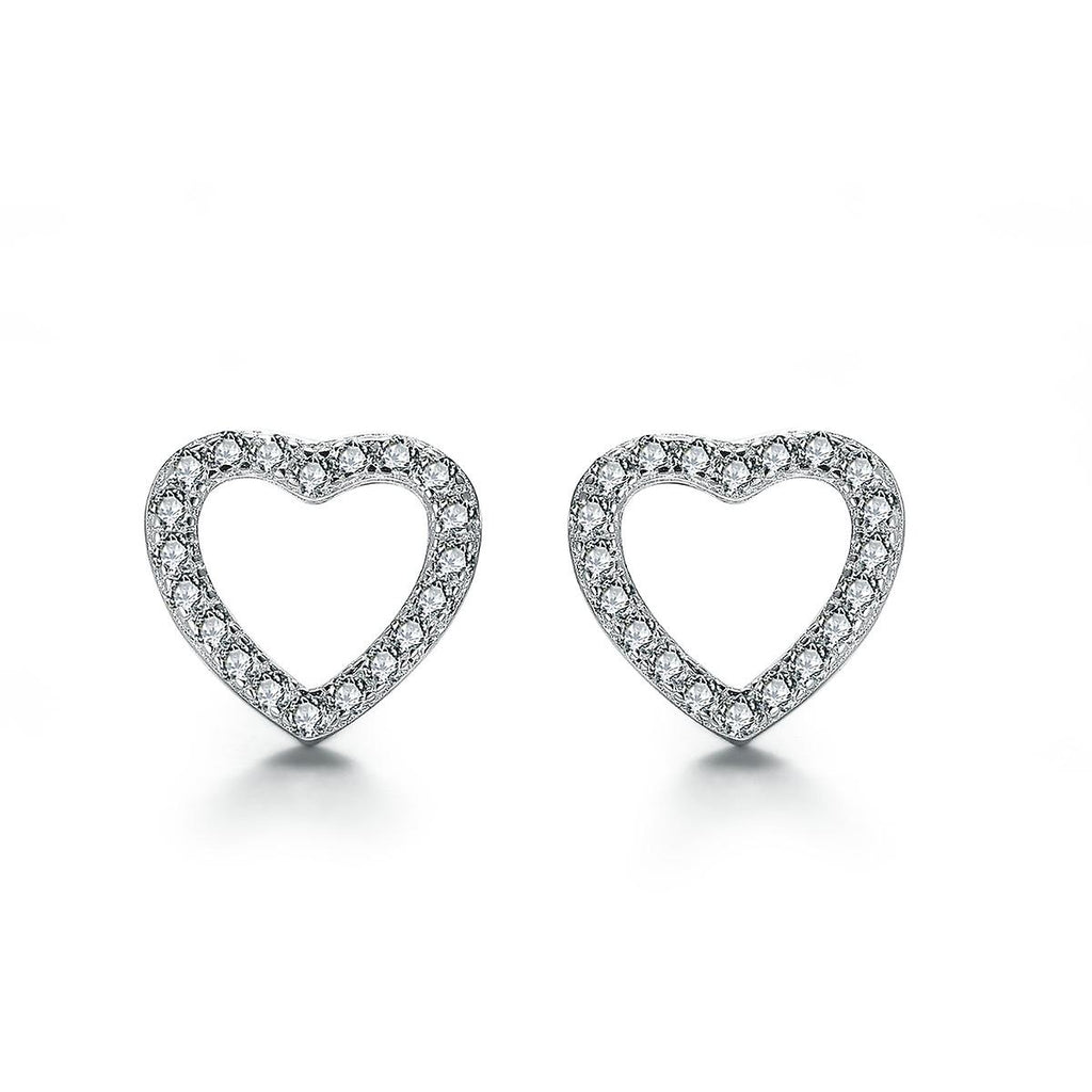 925 Sterling Silver Micro Pave 9 Mm Elegant Heart Stud Earrings
