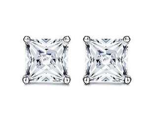 925 Sterling Silver Princess Cut Square Stud Earrings