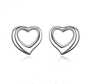 925 Sterling Silver Solid Open Heart Stud Earrings