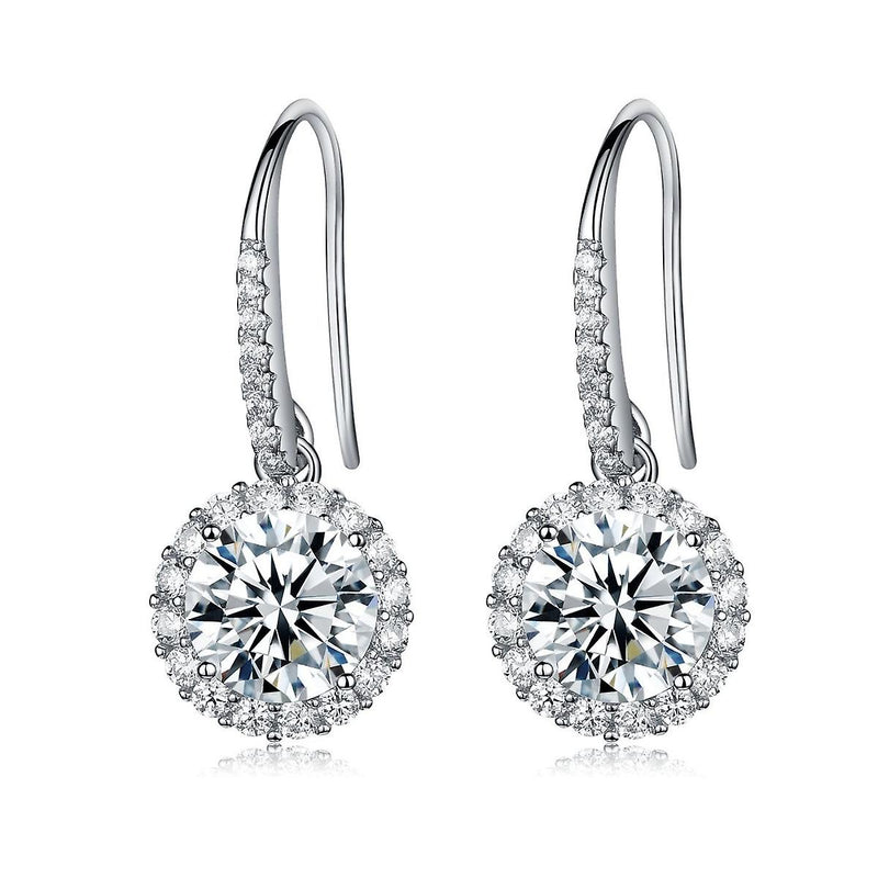 925 Sterling Silver Pave Aaaaa Cz Round Halo Earrings