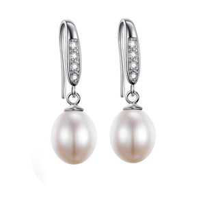 925 Sterling Silver Drop Freshwater Faux Pearl Earrings