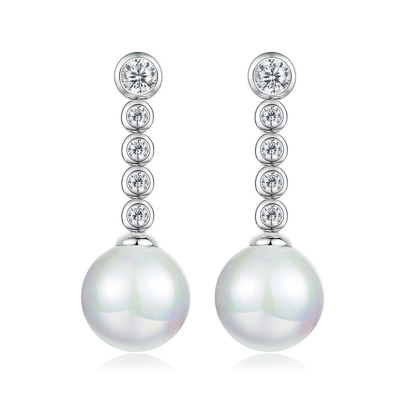 925 Sterling Silver Bezel Drop Pearl Earrings