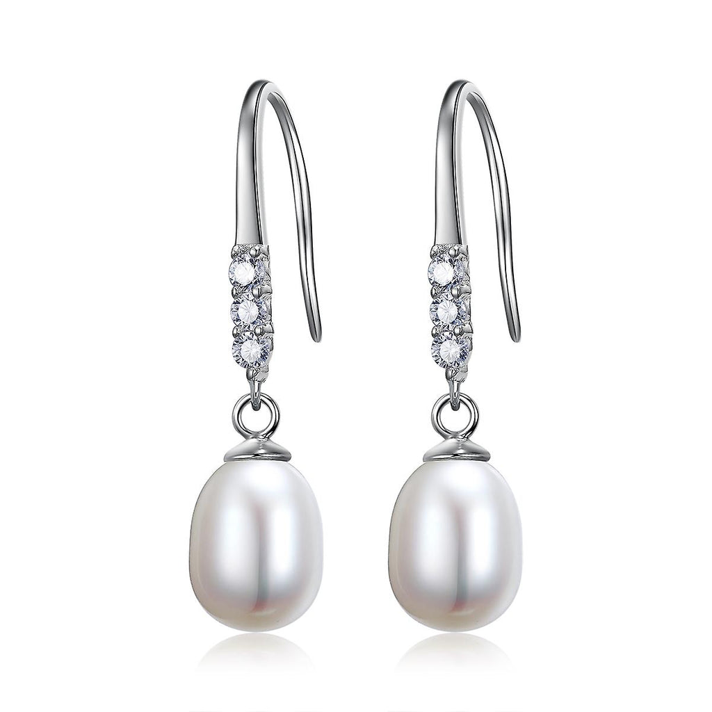925 Sterling Silver 2 Cm Drop Freshwater Pearl Earrings