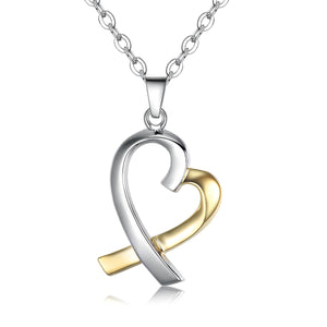 925 Sterling Silver 2-tone Heart Silver And Gold Pendant Necklace