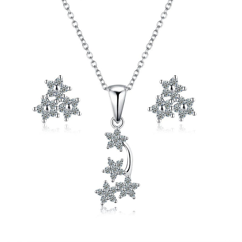 925 Sterling Silver Shooting Stars Pendant Necklace &amp; Earrings Set