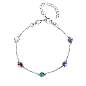 925 Sterling Silver Droplet Bezel Chain Bracelet Coloured Stones
